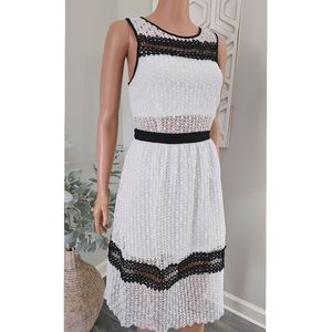 Sugarlips White Black Crochet Embroidered Peek-a-boo Waist Midi Dress